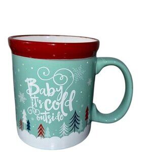 Christmas Ceramic Mug "Baby Its Cold Outside" Snowflakes & Trees Design 4" x 3.5
